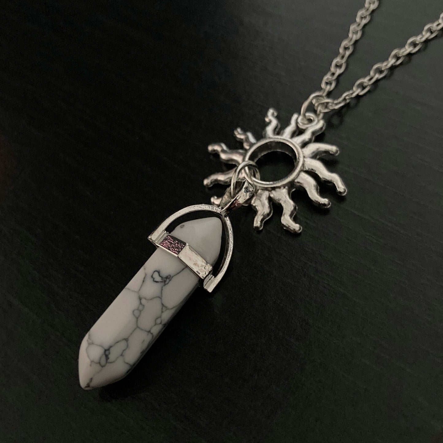 Black Onyx and White Howlite Sun and Moon Pendant Set