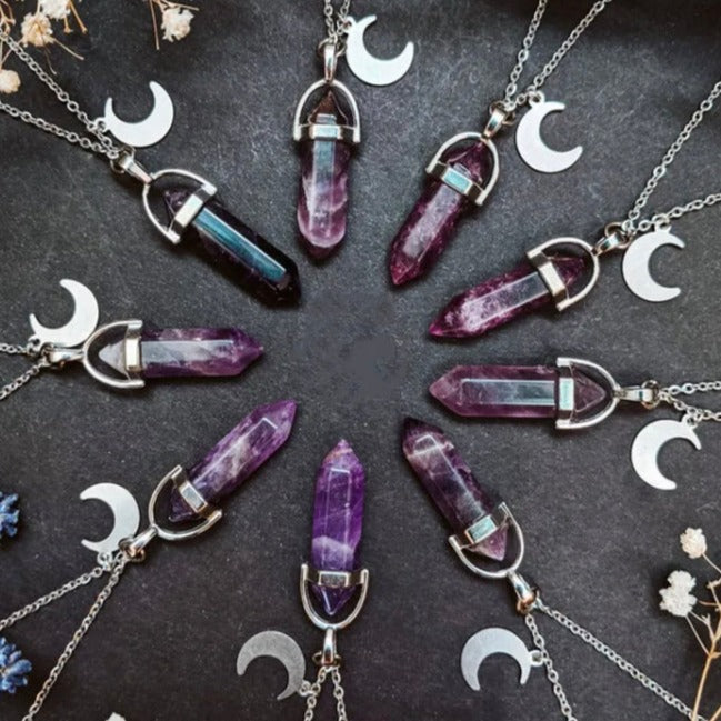 Amethyst and Crescent Moon Pendant