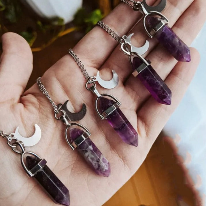 Amethyst and Crescent Moon Pendant