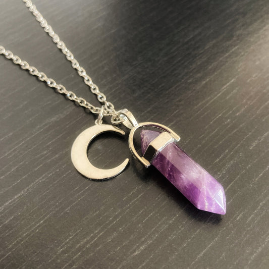 Amethyst and Crescent Moon Pendant