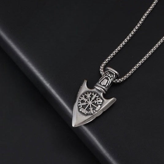 Valknut and Vegvisir Doubled Sided Arrow Pendant