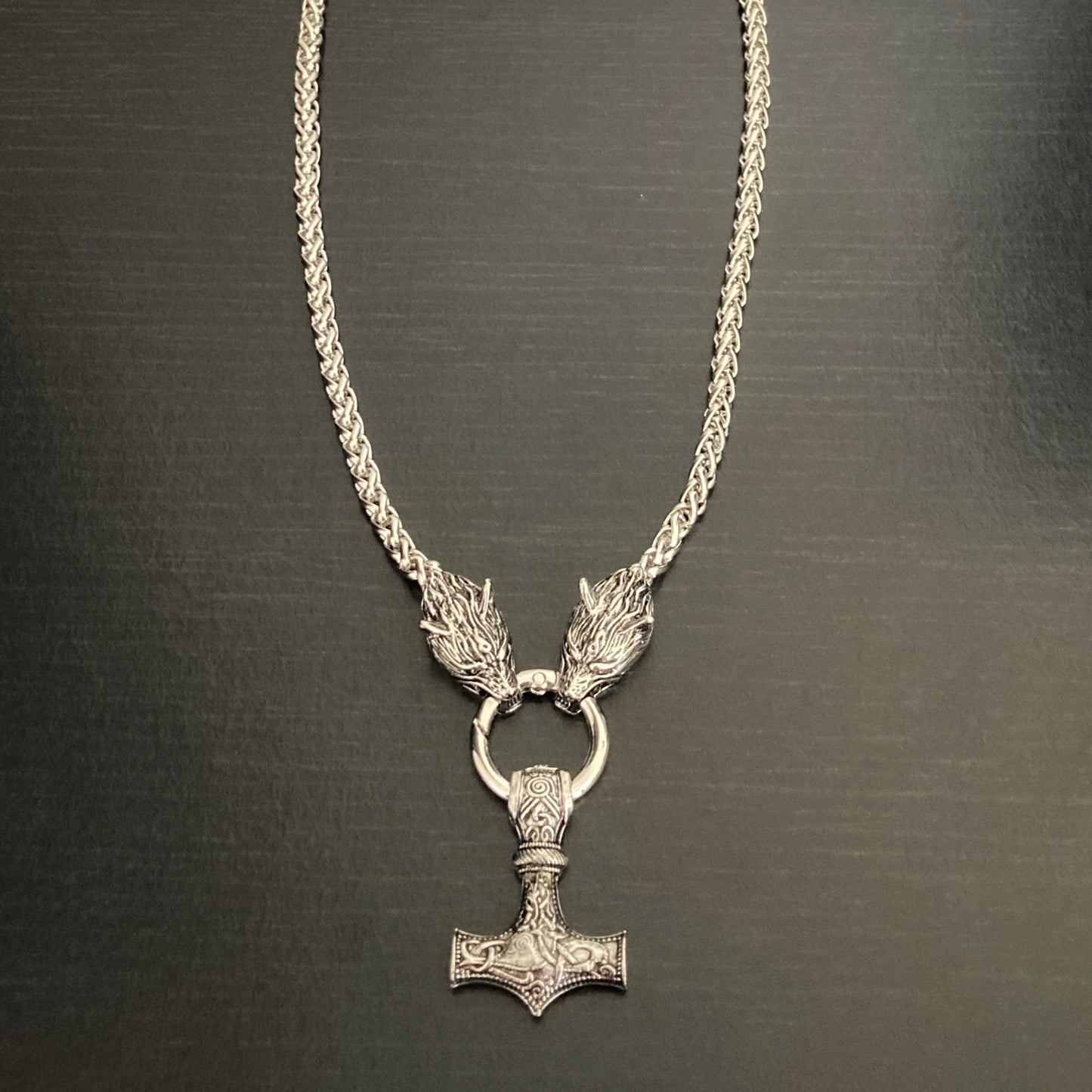 Thor's Hammer and Fenrir Wolf Chain Pendant