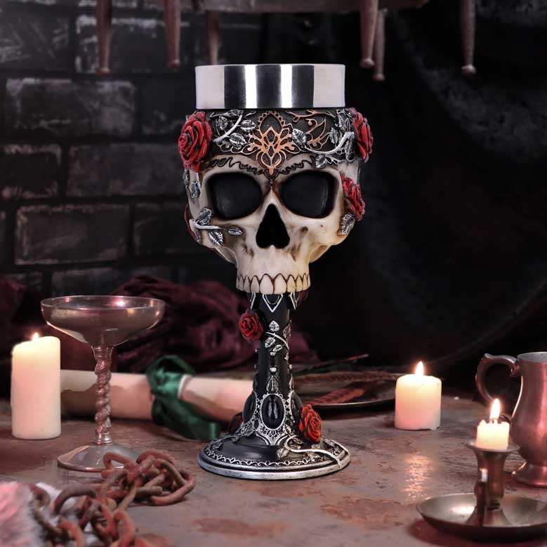 Gothic Roses Skull Goblet