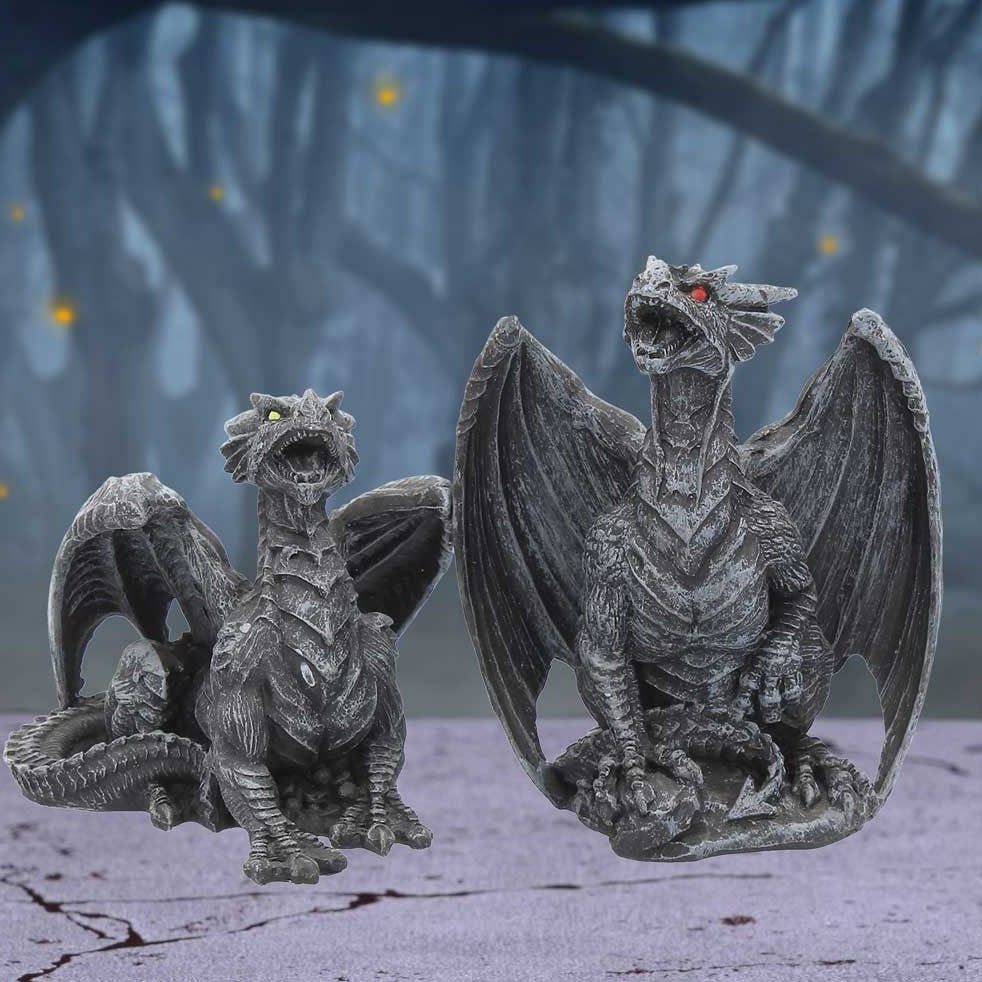 Dark Fury (Set of 2) Obsidian Dragon Figurines