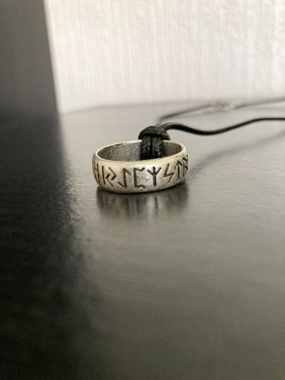 Futhark Rune Engraved Silver Coloured Ring Pendant