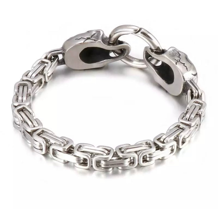 Double Skull Link Chain Stainless Steel Bracelet – Bear Cave Treasure