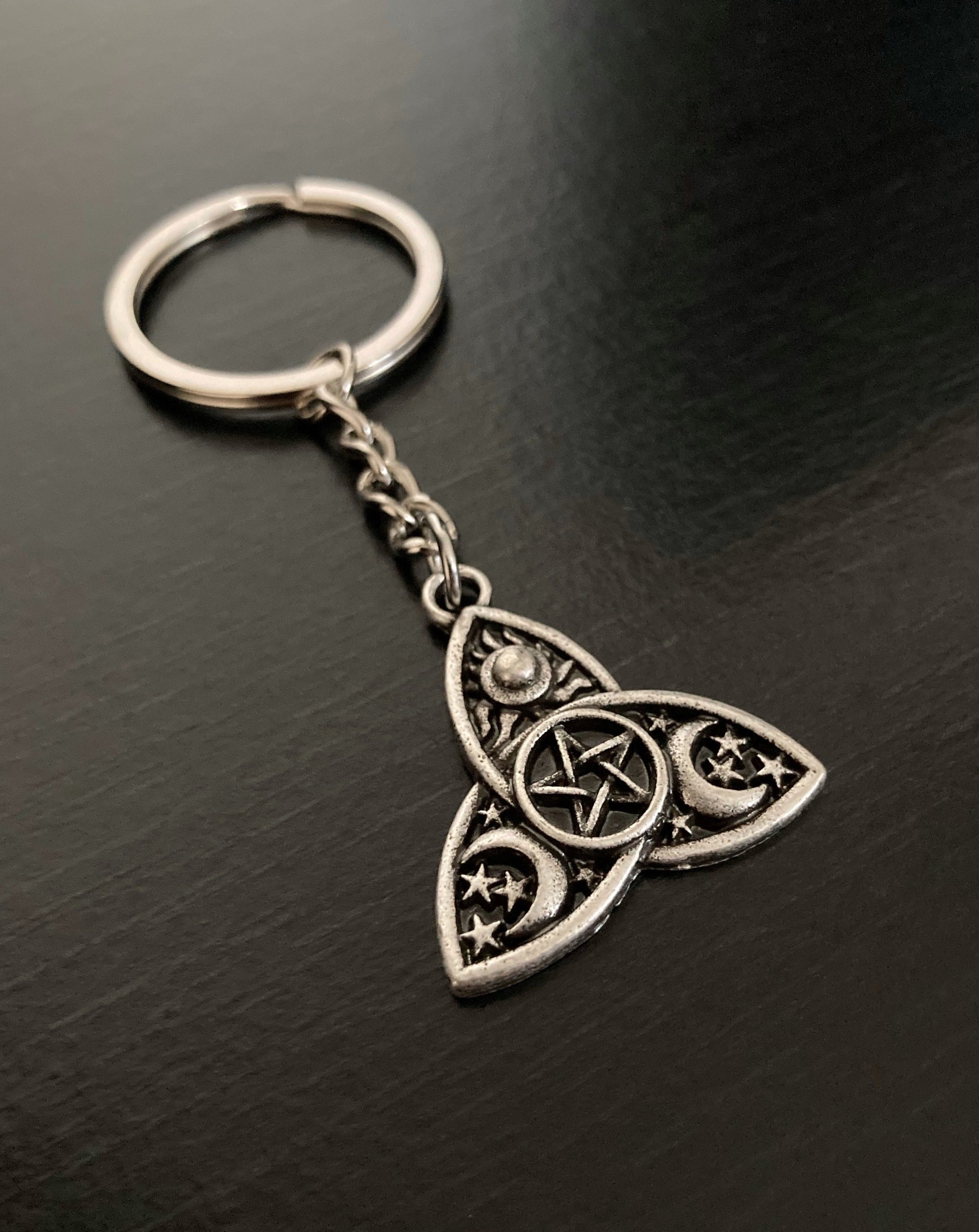 Triple Moon Pentagram Keyring